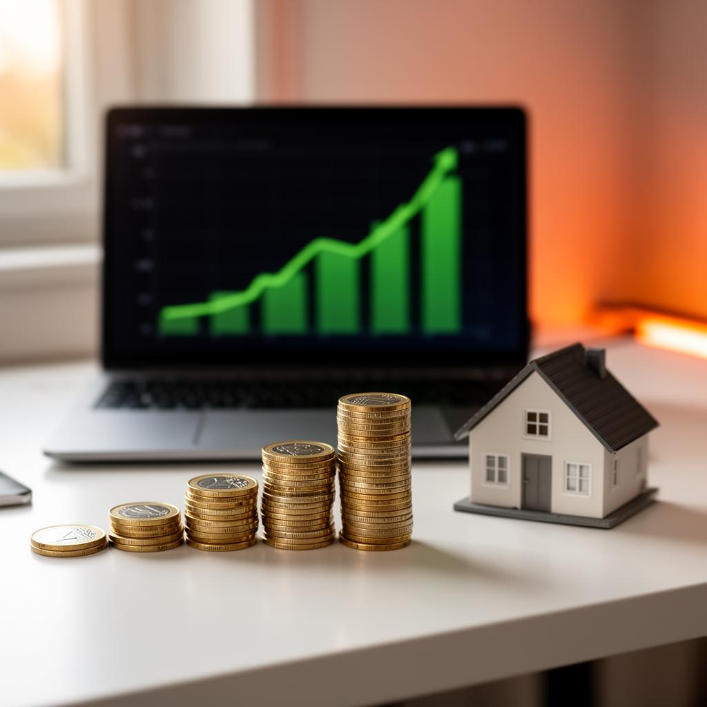 Wirtschaftlichkeits-Diagramm mit Euro-Münzen und Taschenrechner